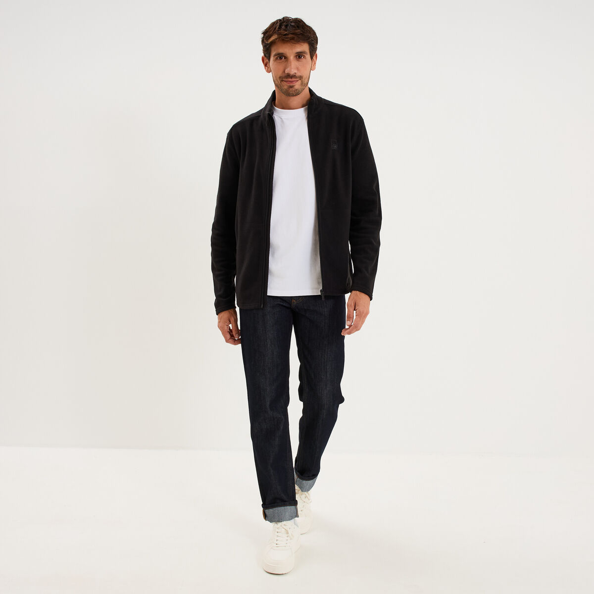 Gilet polaire zipp&eacute; manches longues noir homme