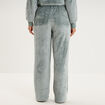Pantalon effet polaire d&eacute;tails torsades bleu gris femme