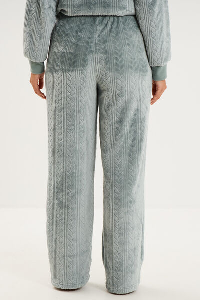 Pantalon effet polaire d&eacute;tails torsades bleu gris femme
