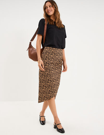 Jupe longue portefeuille beige femme