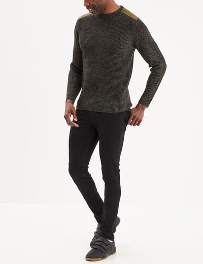 Pull col rond manches longues Liberto vert kaki homme