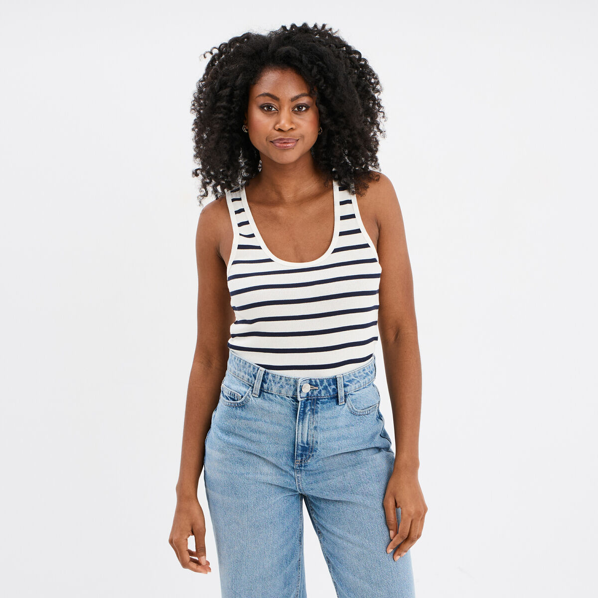 D&eacute;bardeur col rond c&ocirc;tel&eacute; coton ecru femme