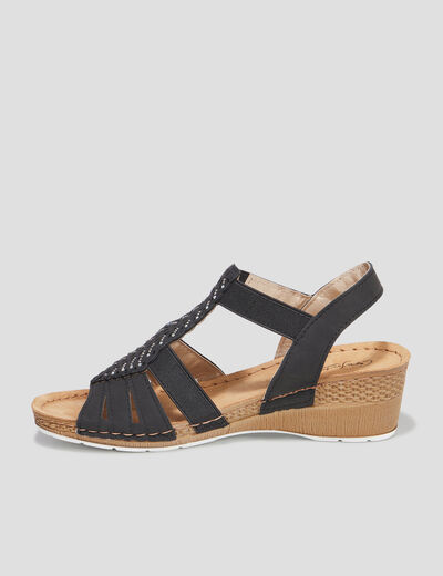 Sandales compensées cuir Confortissimo noir femme