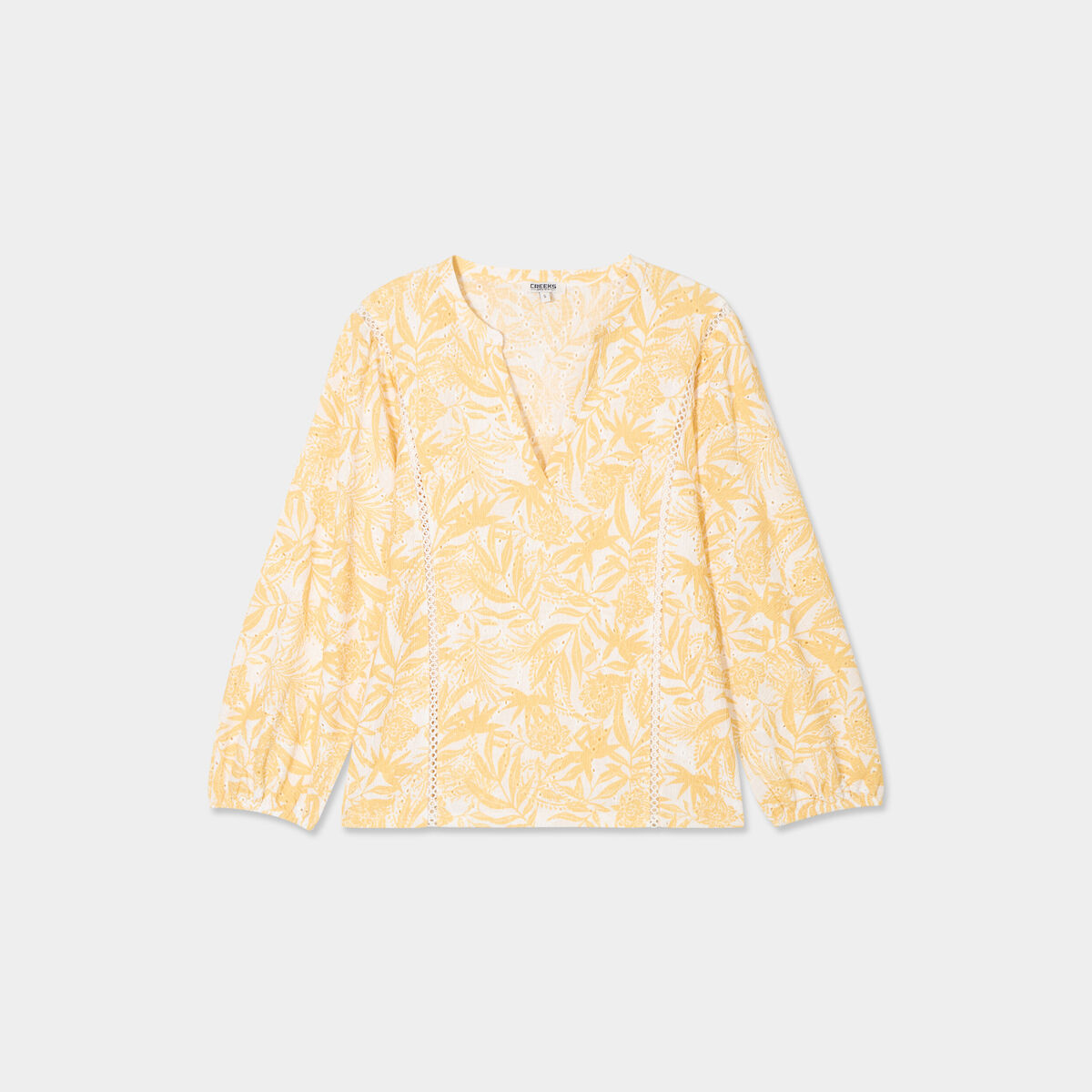 Blouse ajour&eacute;e manches 3/4 col en V ecru femme