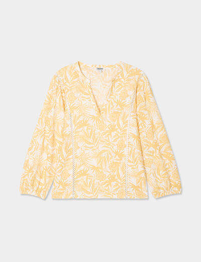 Blouse ajour&eacute;e manches 3/4 col en V ecru femme