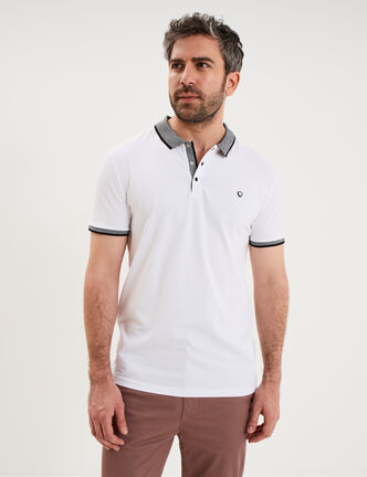 Polo slim manches courtes stretch blanc homme