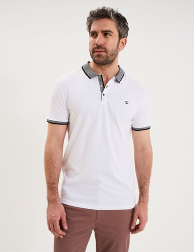 Polo slim manches courtes stretch blanc homme