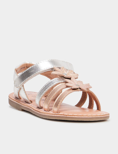 Sandales fleurs en cuir Creeks gris argent fille