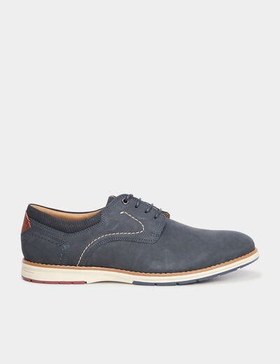 Derbies plates à lacet en cuir bleu marine homme