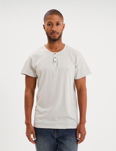 T-shirt col tunisien manches courte gris clair homme