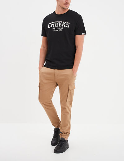 T-shirt manches courtes coton Creeks noir homme