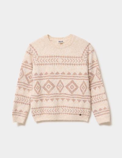 Pull col rond manches longues ecru fille