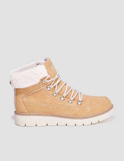 Bottines fourr&eacute;es &agrave; lacets Trappeur sable femme