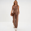 Veste sans manches boutonn&eacute;e col rond marron clair femme