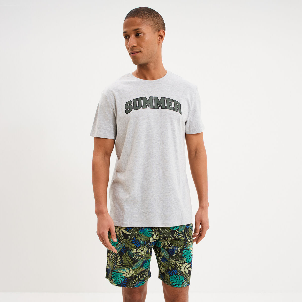 Ensemble pyjama short et t-shirt coton gris clair homme
