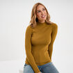 Pull ajust&eacute; c&ocirc;tel&eacute; col montant vert olive femme