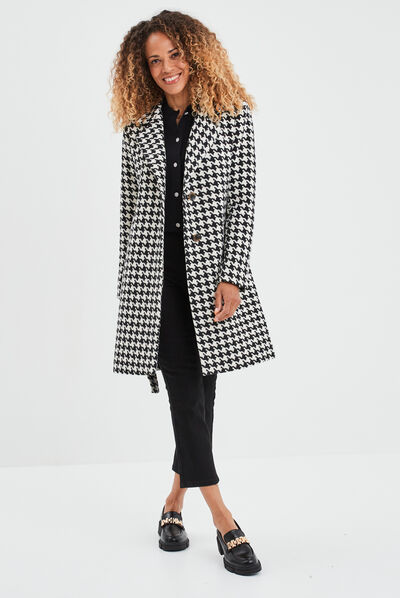 Manteau mi-long ceinturé ecru femme