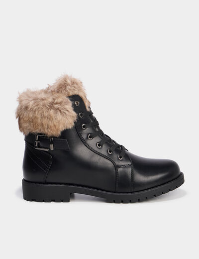 Boots col fausse fourrure noir femme