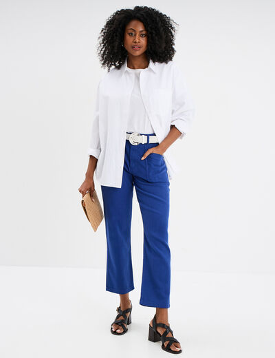 Pantalon regular fluide ceinture bleu roi femme