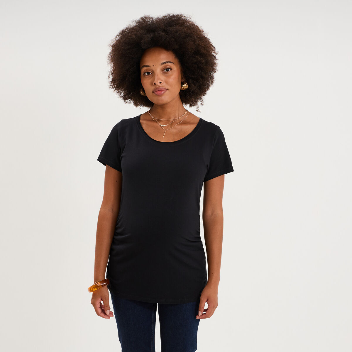 T-shirt grossesse manches courtes coton noir femme maternit&eacute;