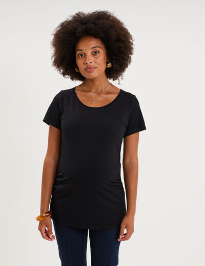 T-shirt grossesse manches courtes coton noir femme maternit&eacute;