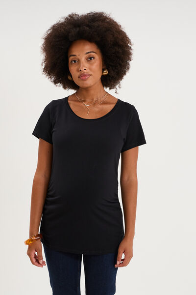 T-shirt grossesse manches courtes coton noir femme maternit&eacute;