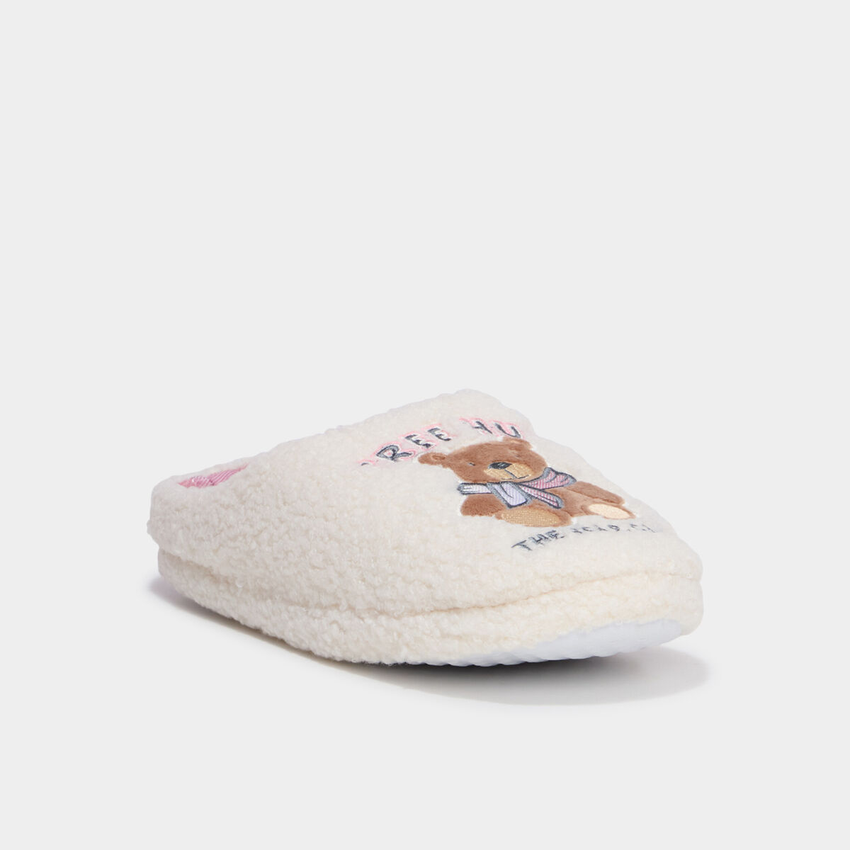 Chaussons mules effet bouclette blanc femme
