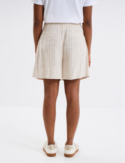 Short droit lin mélangé beige femme