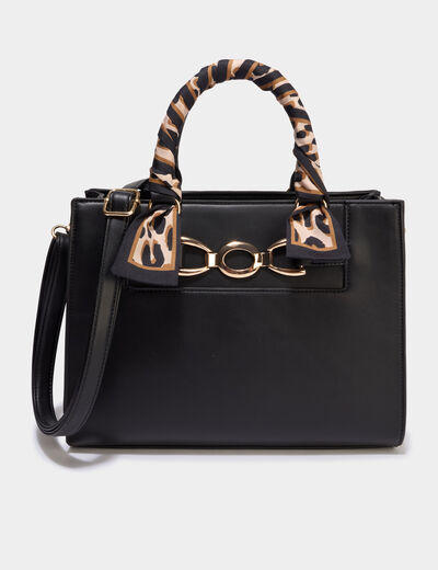 Sac &agrave; main d&eacute;tail foulard noir femme