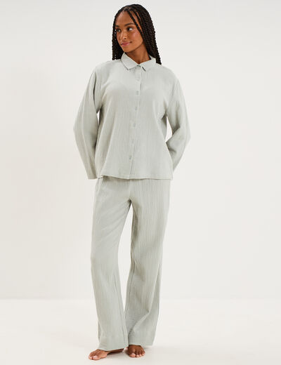 Ensemble pyjama chemise gaze de coton vert clair femme