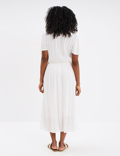 Robe en crêpe manches papillons col en V blanc femme