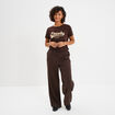 Pantalon large &eacute;lastiqu&eacute; marron fonc&eacute; femme