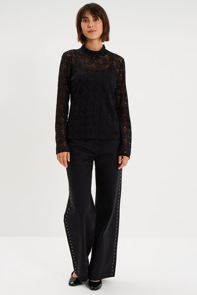 Blouse dentelle col montant noir femme
