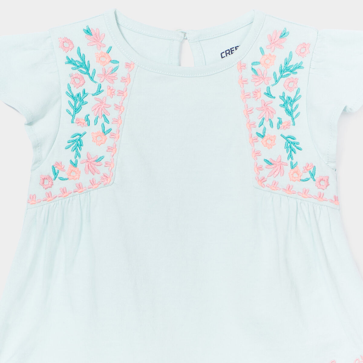 T-shirt broderie manches courtes Creeks bleu turquoise bébé fille