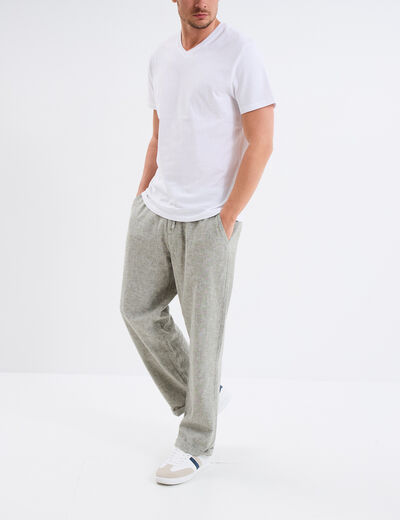 Pantalon chino mélange lin coton vert kaki homme