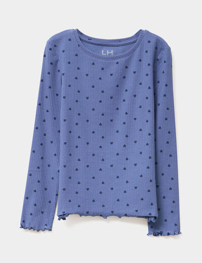T-shirt côtelé manches longues coton bleu gris fille