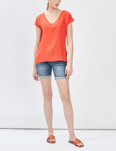 Short slim en jean délavé denim stone femme