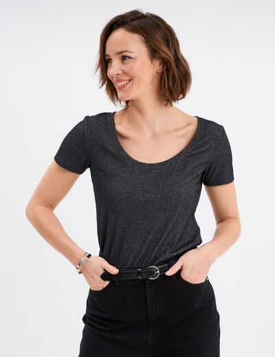 T-shirt côtelé fils métallisés Liberto noir femme