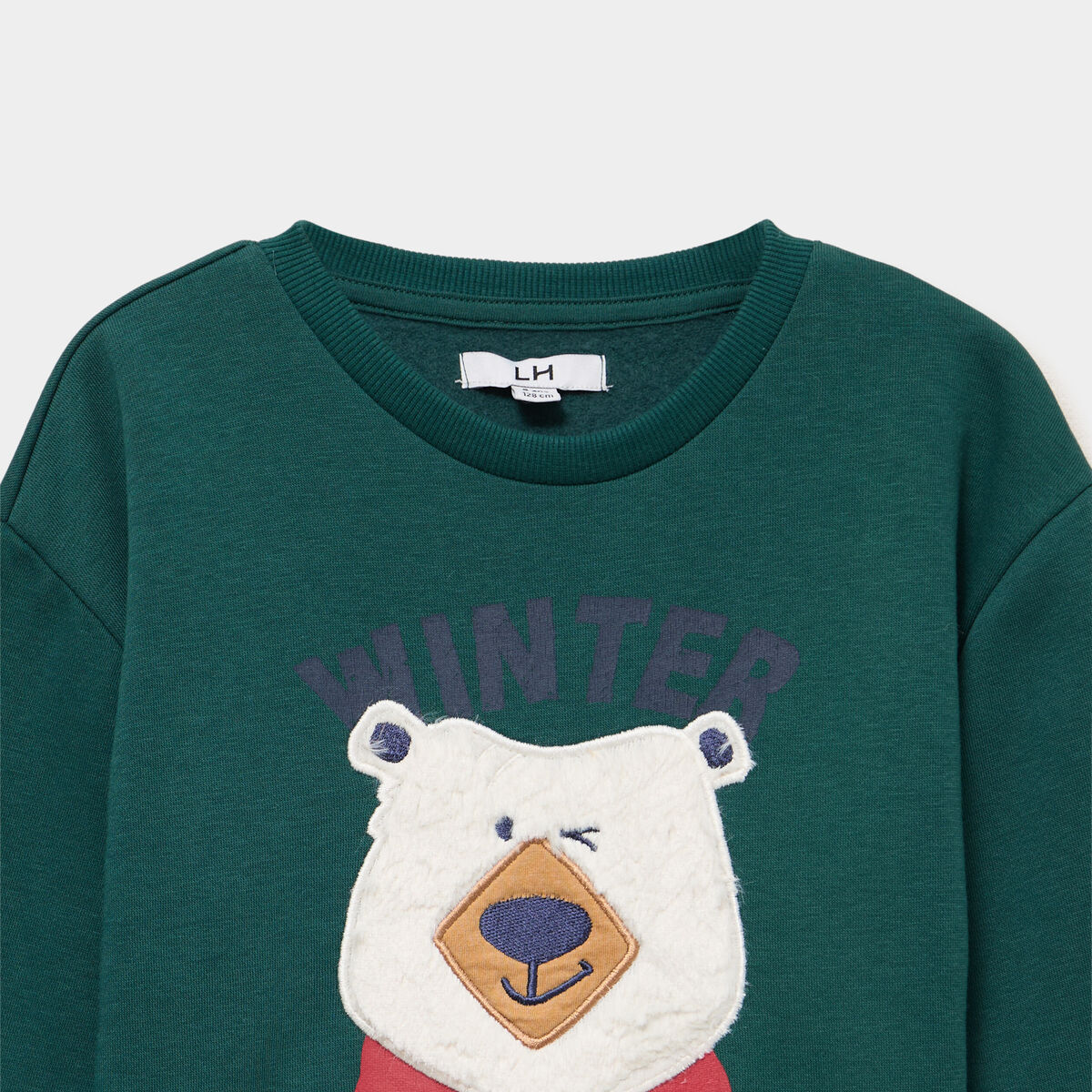 Sweat col rond manches longues vert fonc&eacute; gar&ccedil;on