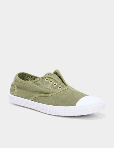 Tennis basses en toile enfilage facile vert kaki femme