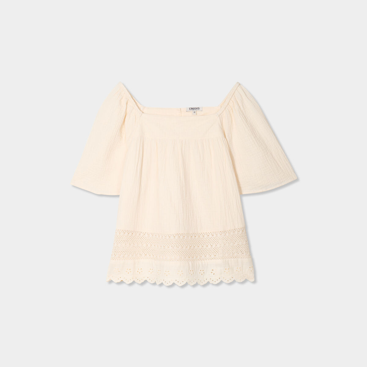 Blouse manches papillons gaze de coton creme femme