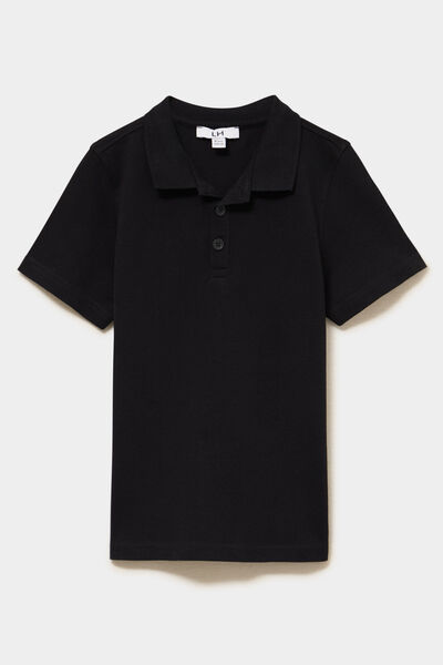 Polo manches courtes &agrave; d&eacute;tail brod&eacute; noir gar&ccedil;on