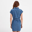 Robe chemise en jean courte ceinturée denim double stone femme