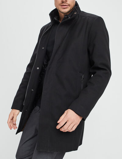 Manteau mi-long col montant noir homme