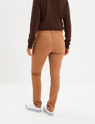 Pantalon slim stretch marron clair femme