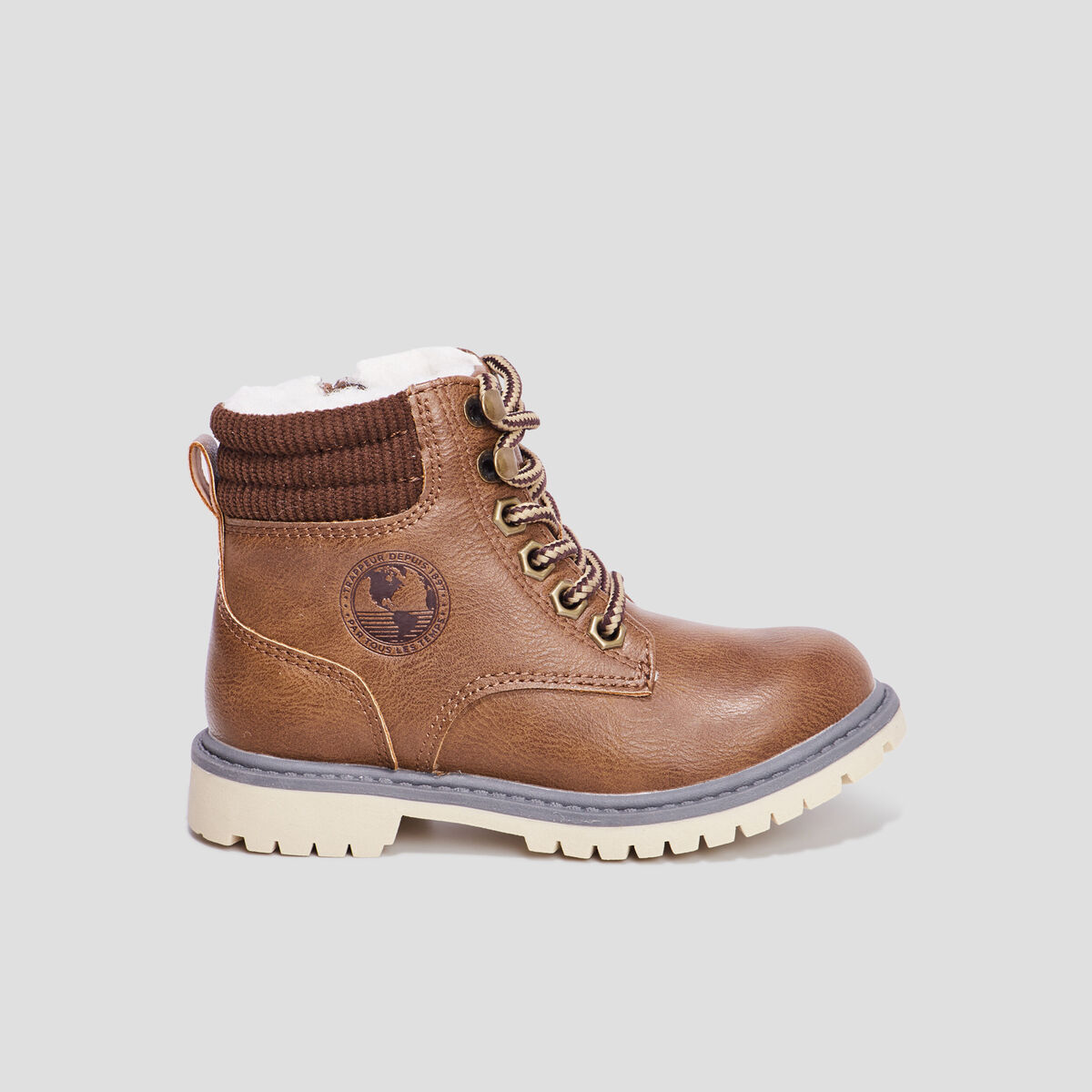 Bottines zipp&eacute;es doubl&eacute;es marron gar&ccedil;on