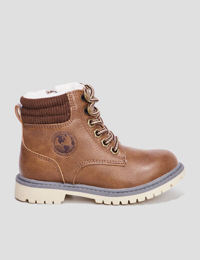 Bottines zippées doublées marron garçon