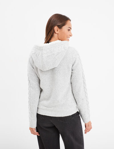 Sweat zippé doublure effet sherpa gris femme