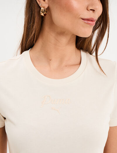 T-shirt manches courtes coton Puma ivoire femme
