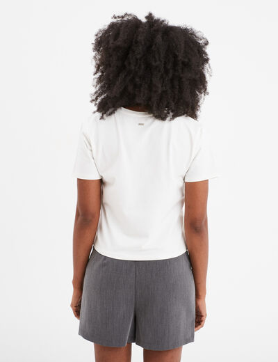 T-shirt cropped ajusté broderie Creeks blanc femme